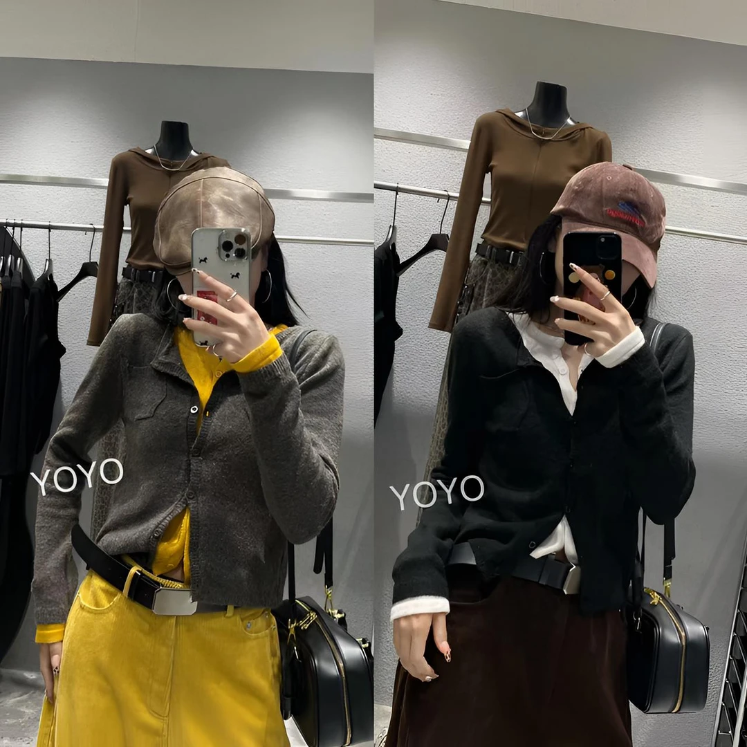YOYO自制【撞色假两件】气质网红时尚休闲设计师长袖开衫毛衣