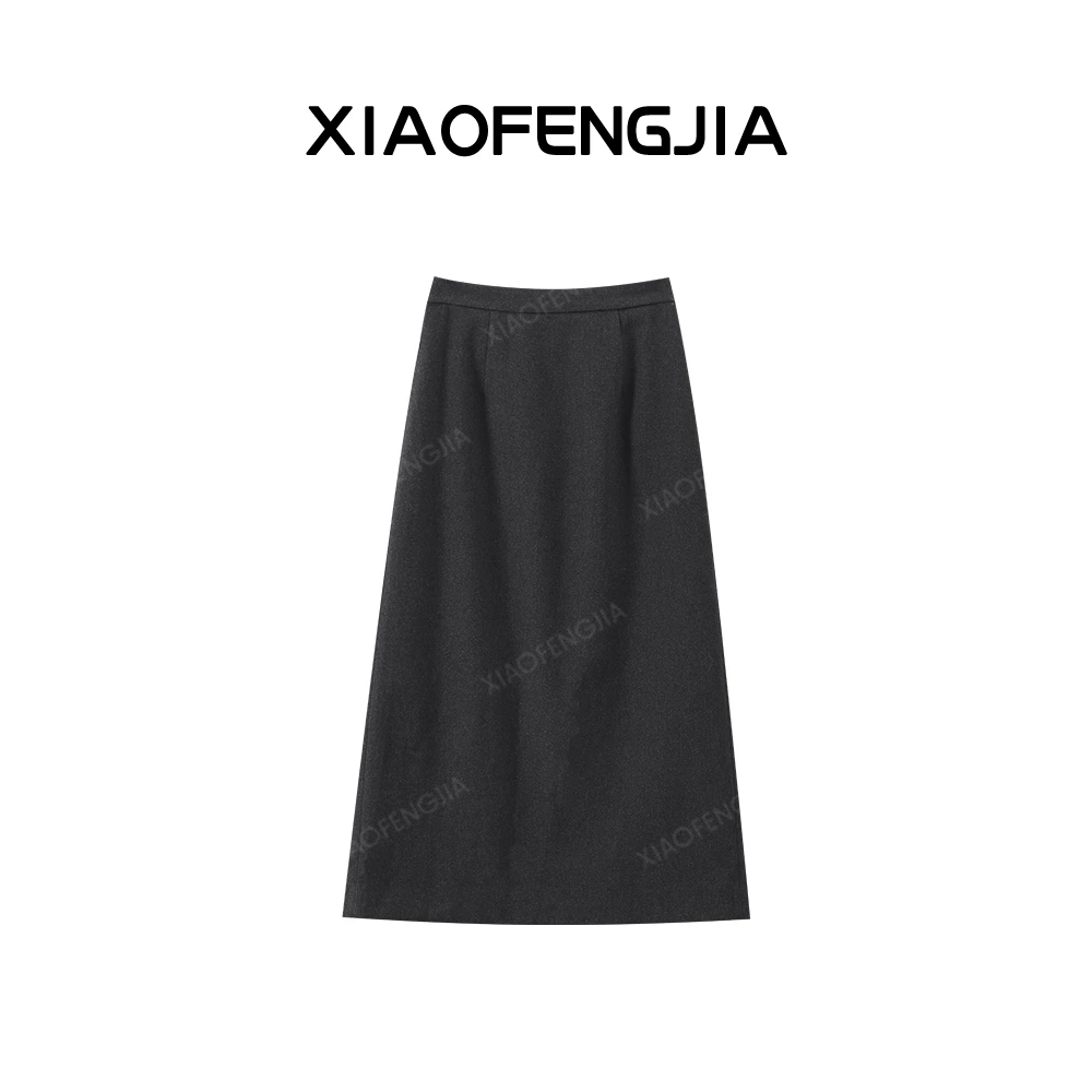 2024秋冬新款【四季青小封家轻奢】时尚百搭显瘦A字开叉半裙8863366