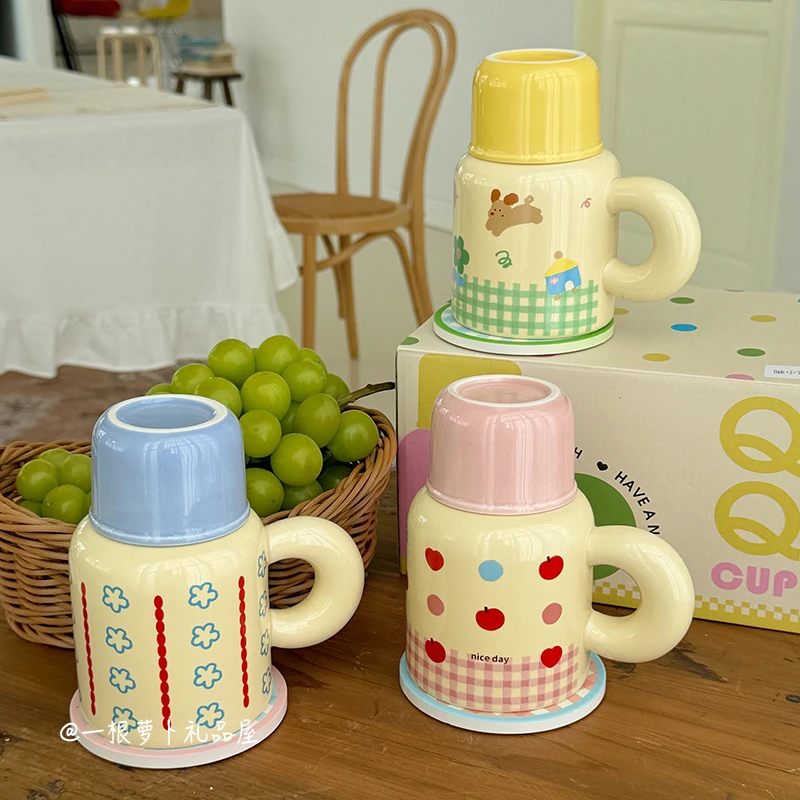 礼盒套装波点小狗水杯陶瓷马克杯高颜值可爱水壶带盖生日礼物女生