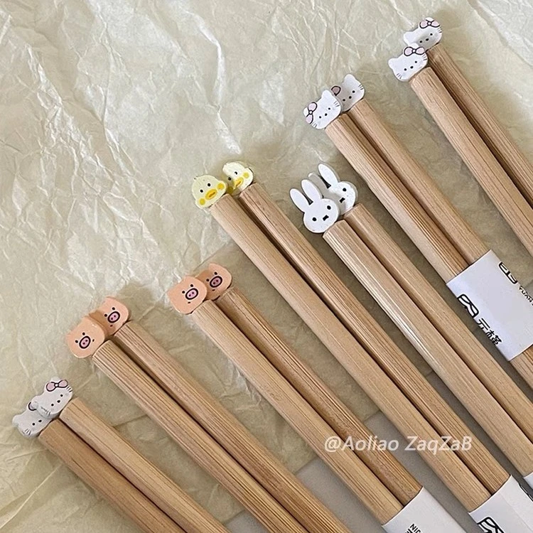 韩国ins风可爱立体卡通小熊家用竹木筷中式高颜值办公室情侣筷子