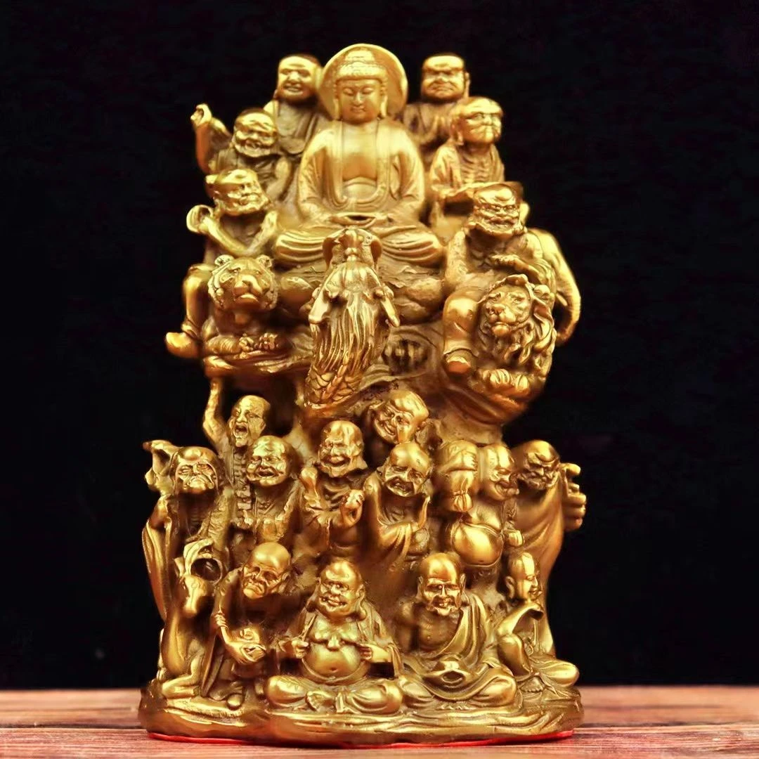 纯铜十八罗汉一套黄铜释迦牟尼佛祖降龙伏虎佛像家居客厅佛堂摆件