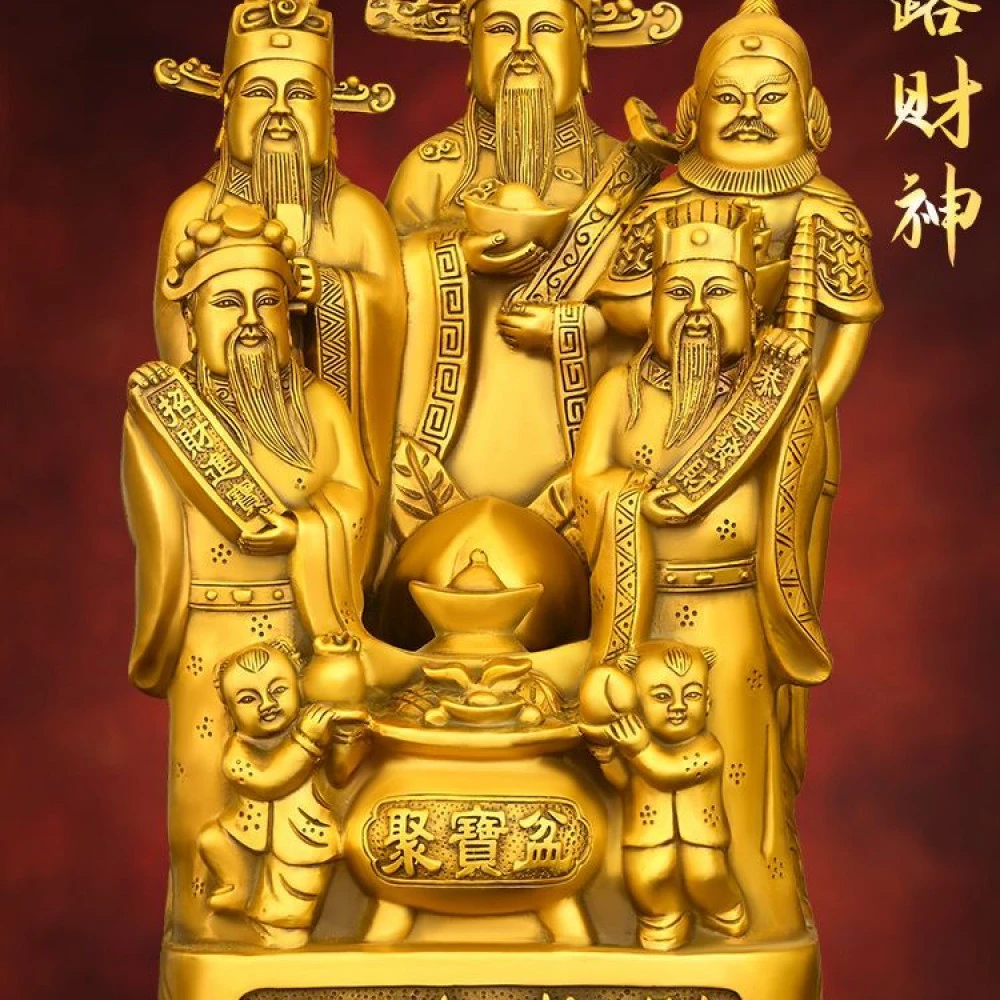 铜五路财神爷像文财神大号五福财神爷聚宝盆铜像家居客厅装饰礼品