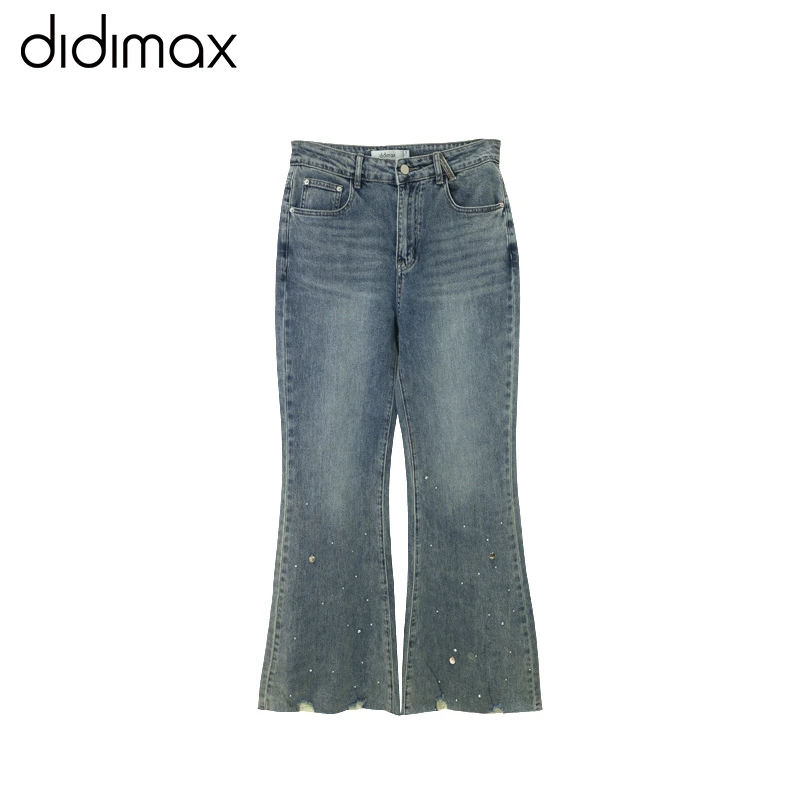 didimax·2024夏季新款时尚风修身时尚蓝色牛仔喇叭裤X52283