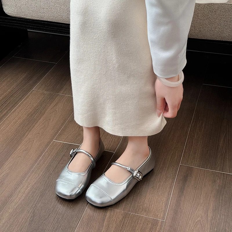 韩版软底一字扣浅口单鞋女2024新款夏季新款法式平底玛丽珍豆豆鞋