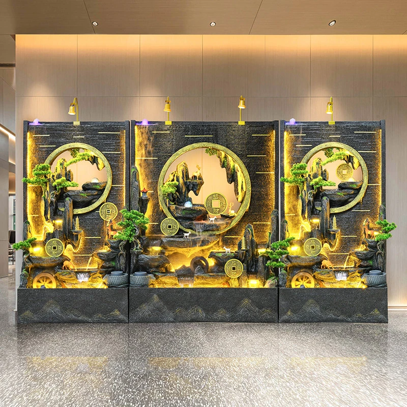 山水秋铭水幕墙流水屏风酒店公司招财风水流水摆件鱼缸水幕墙造景