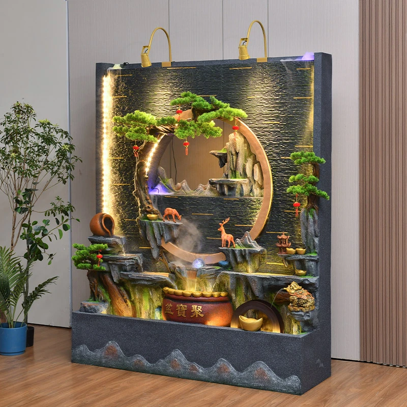 山水秋铭假山流水摆件招财风水循环水摆件办公室水幕墙循环水流水