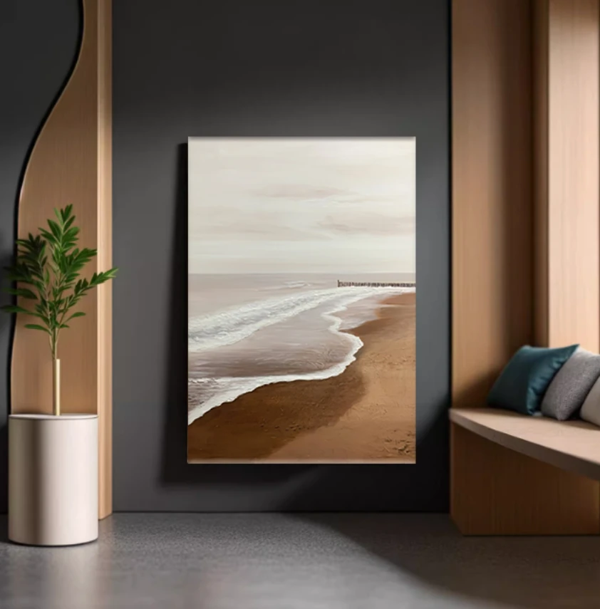 【油画】轻奢卧室挂画海边海浪油画客厅背景墙诧寂抽象简约奶油风