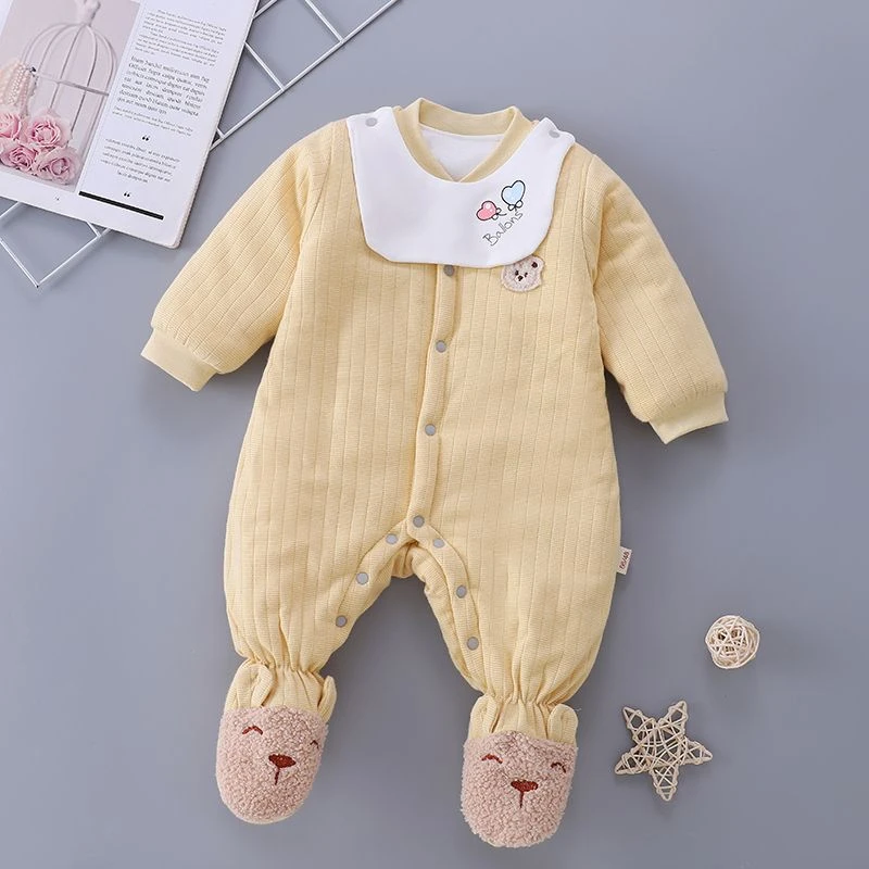 新生儿连脚棉衣120克薄棉无骨婴儿满月宝宝包脚连体哈衣开档带鞋