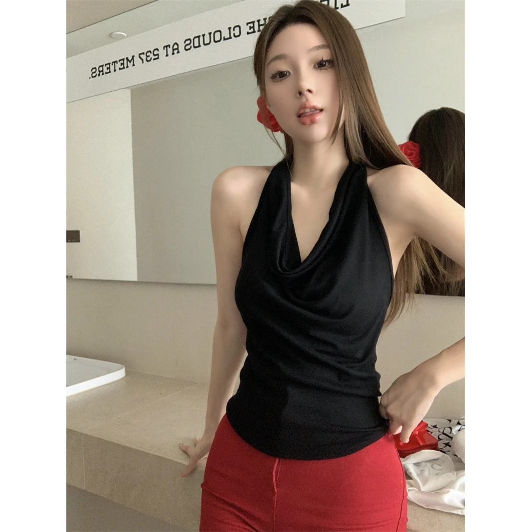 甜辣妹性感露背吊带背心外穿T恤女夏季小众别致修身显瘦无袖上衣