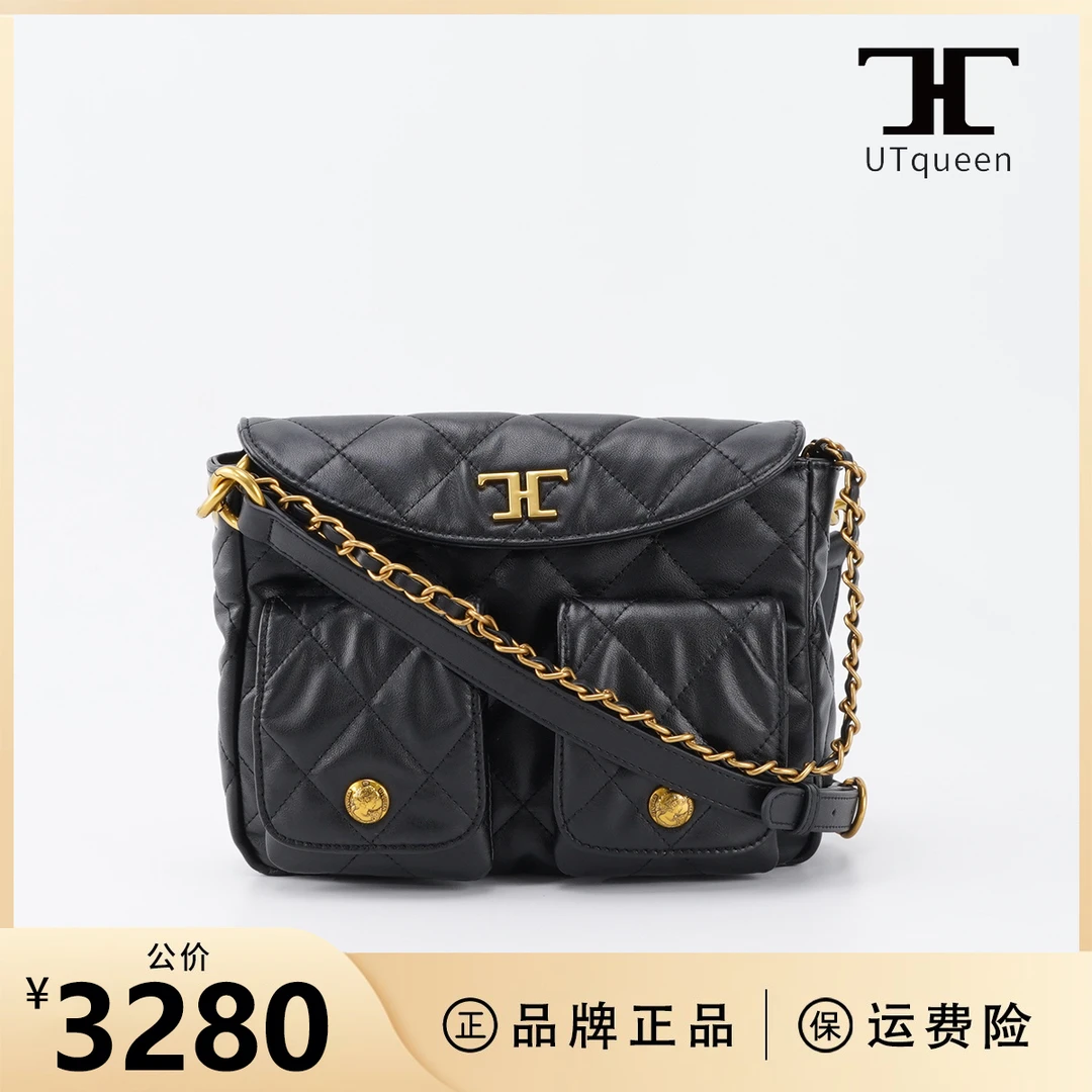 UTqueen college bag邮差包菱格纹单肩斜挎黑金