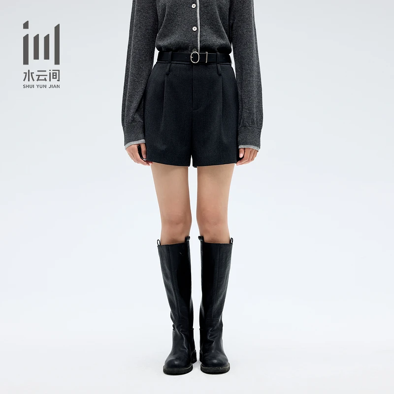 水云间女装 高腰简约直筒休闲裤短裤附腰带24冬12440481