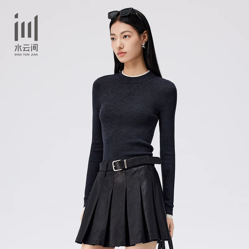 水云间女装 圆领套头100%绵羊毛修身内搭针织衫24秋新款12440064