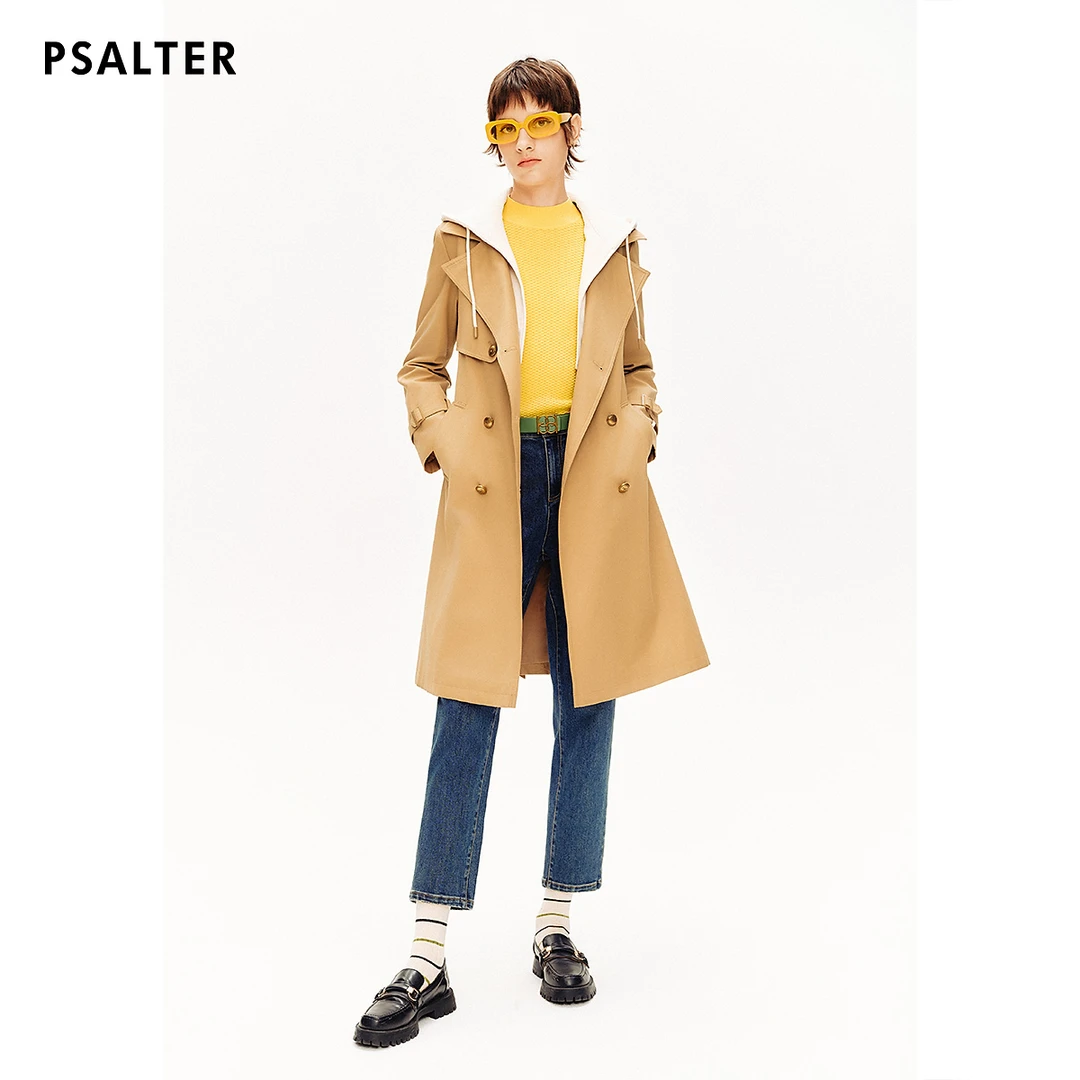 PSALTER/诗篇可拆卫衣连帽假两件学院风双排扣锦棉风衣6C64307013