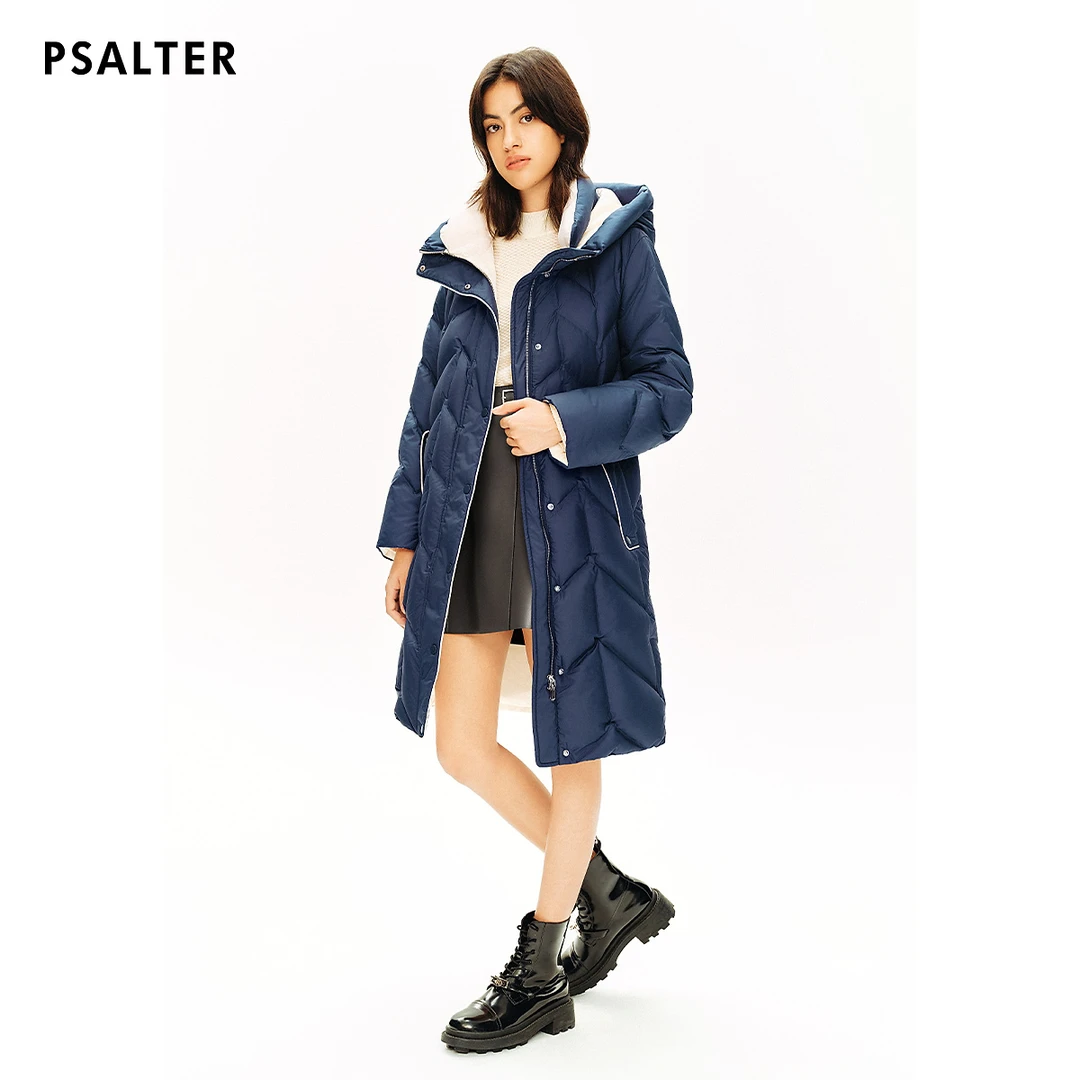 PSALTER/诗篇压胶直充鹅绒服连帽中长白鹅绒羽绒服冬新6C64508183