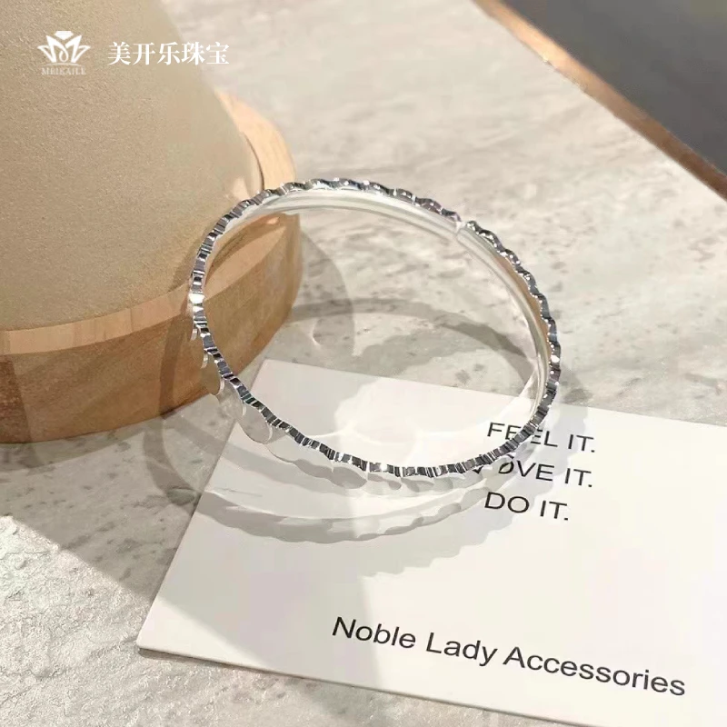 足银手镯 【波光粼粼】足银手镯美开乐3003SZ实心时尚简约极简素款