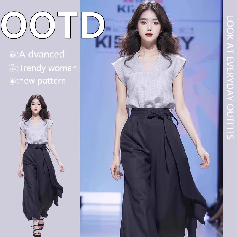 夏季女2025新款小个子茶系穿搭一整套又a又飒干练气质两件套装裙