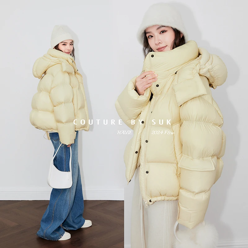 SUK【阿尔卑斯】90白鹅绒泡芙面包服宽松连帽保暖羽绒服女冬SK4711