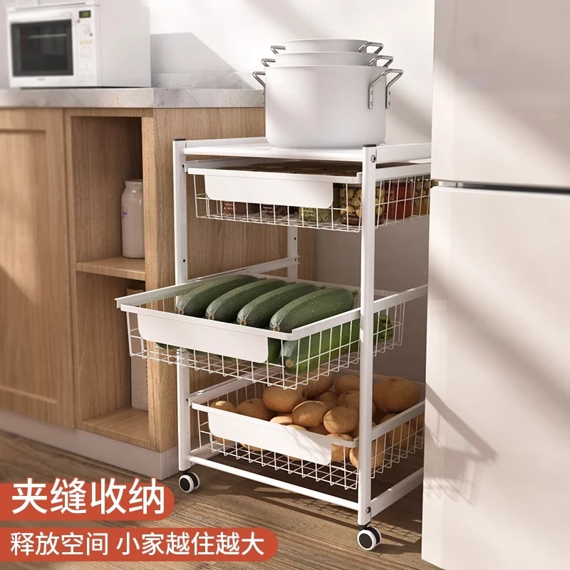 小推车置物架可移动落地料理台橱柜岛台拉篮厨房抽屉式果蔬收纳架