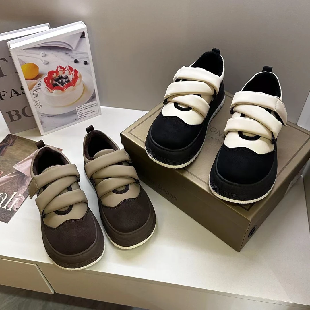 毛毛鞋小白鞋加绒魔术贴面包鞋女保暖2023年秋冬季豆豆鞋女冬加绒