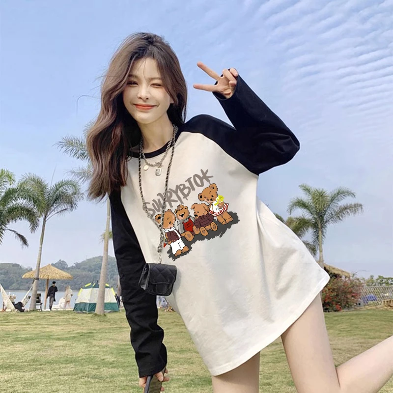 孕妇秋装长袖印花t恤时尚休闲百搭孕妇装宽松拼接上衣春秋打底衫