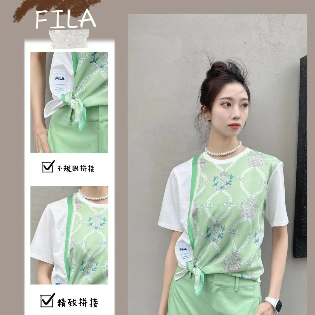FILA斐乐女装【凡尔赛宫联名】浪漫薄荷曼波设计感短袖F11W428108F