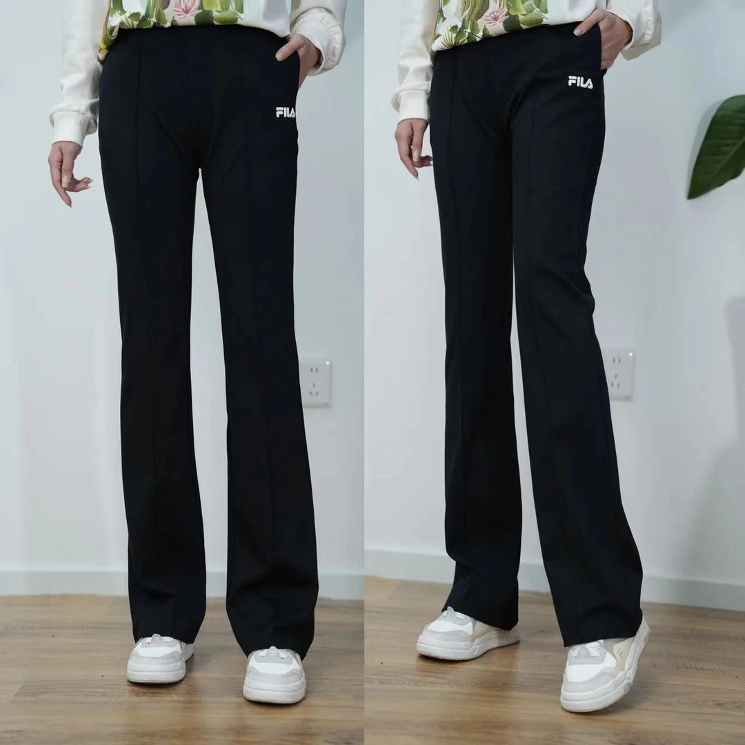 FILA/斐乐女装秋休闲显瘦微喇修身长裤黑F11W448610F