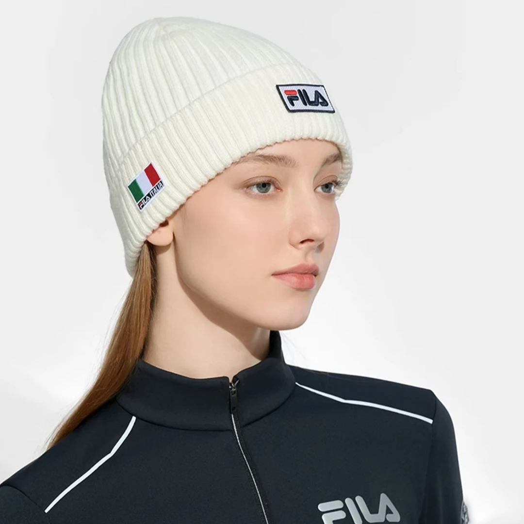 Fila斐乐【绵羊毛】情侣款滑雪加厚户外保暖时尚针织帽A13U446231F