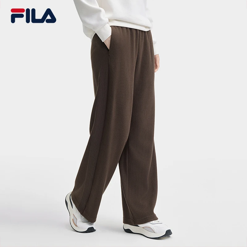 FILA/斐乐女装秋冬新款时尚休闲针织遮肉直筒双色长裤F11W443604F