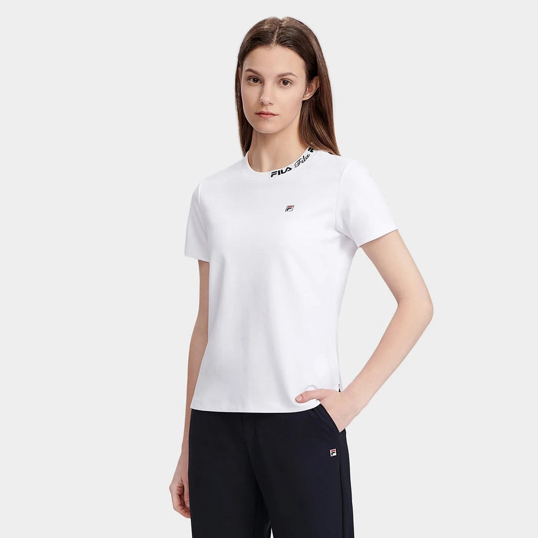 Fila/斐乐女款短袖圆领简约经典纯棉休闲百搭潮流舒适F51W421103
