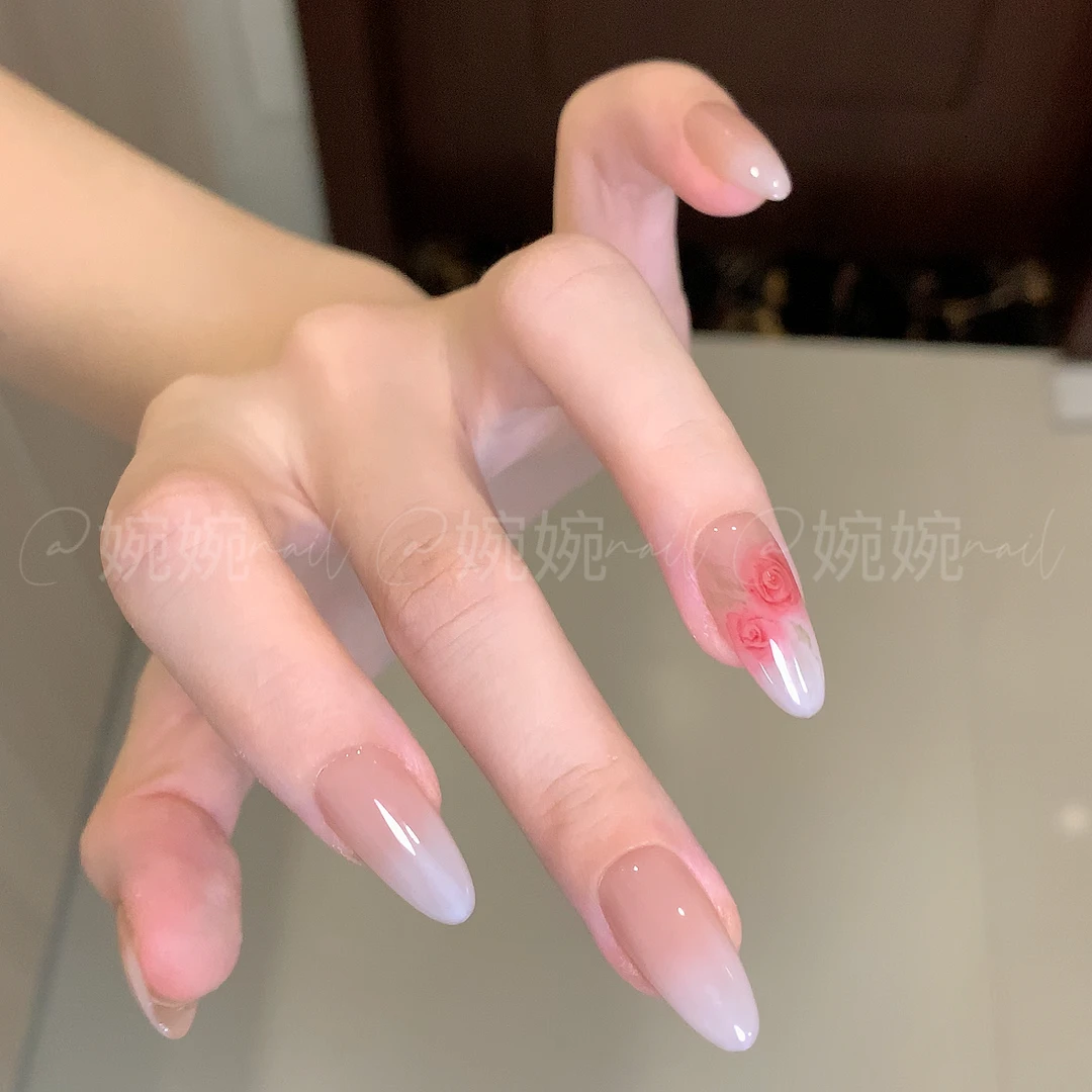 清！！！【金枝玉叶-设计师】纯手工手绘玫瑰显白纯欲百搭穿戴甲贴片