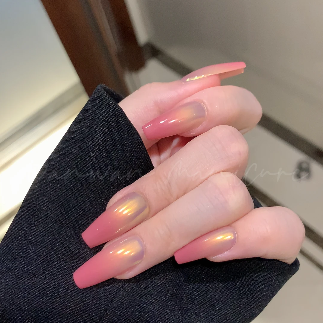 【热恋】手工纯欲气质渐变闪粉简约辣妹穿戴式指甲贴