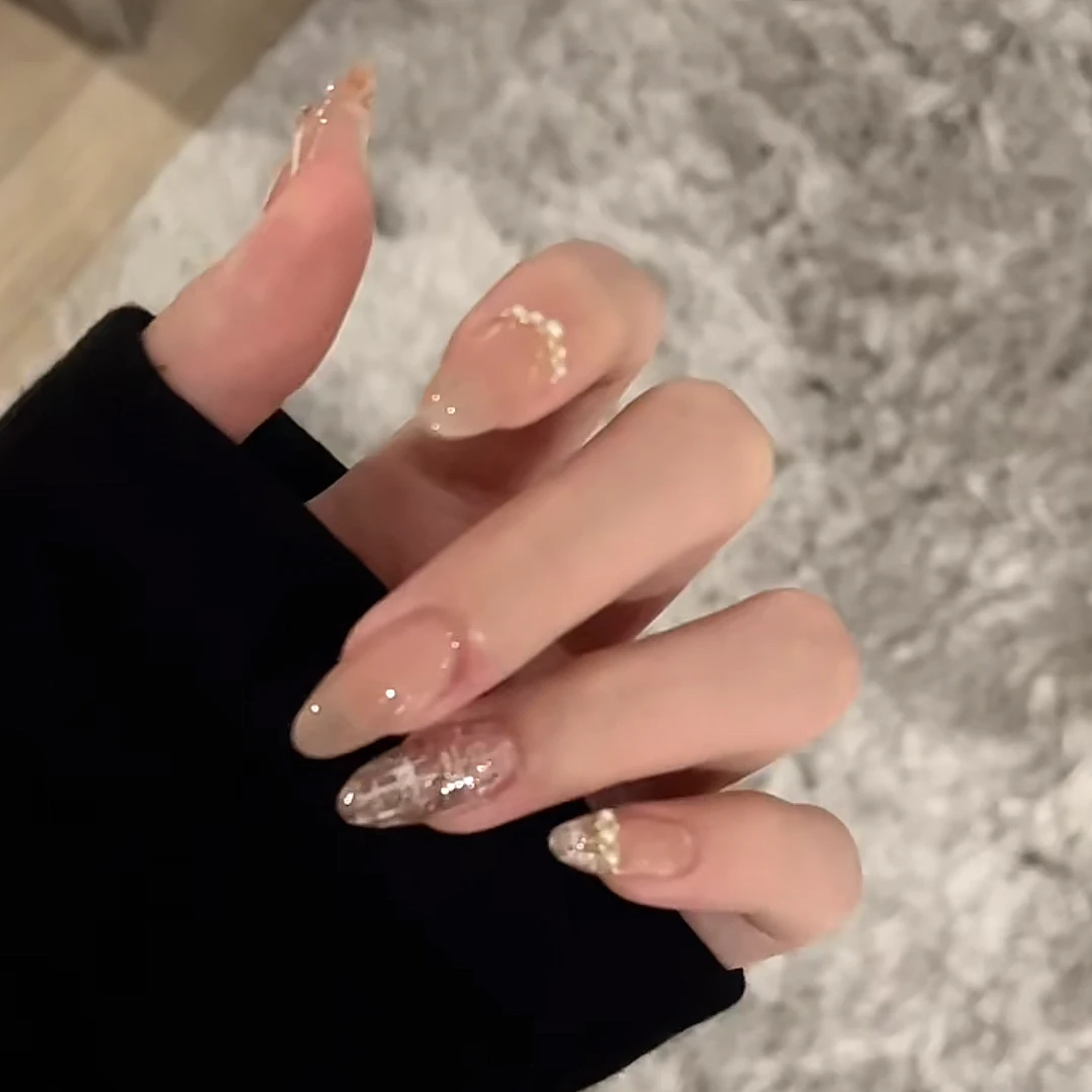 【小香风】纯手工手绘简约裸色纯欲气质冰透温柔组合穿戴甲