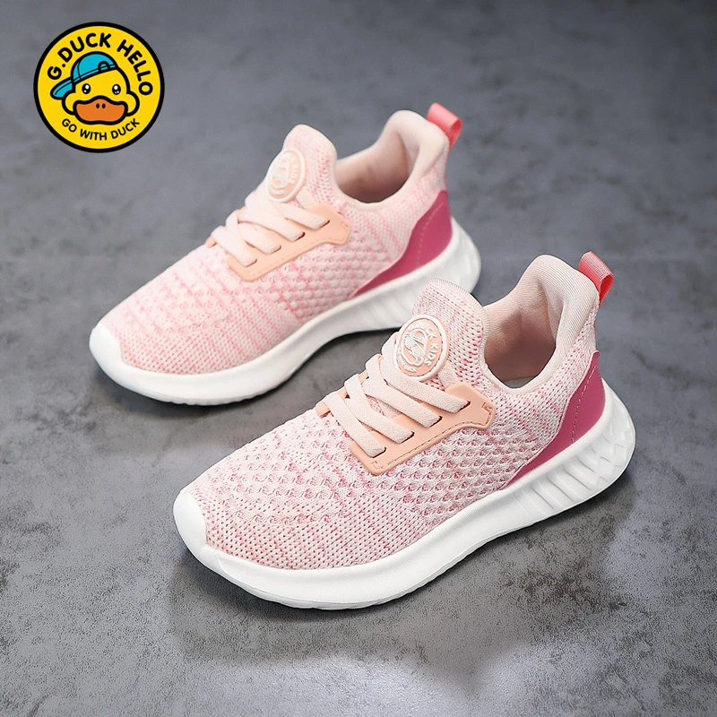 小黄鸭女童鞋2024春秋新款儿童一脚蹬透气运动鞋网布超轻男童鞋
