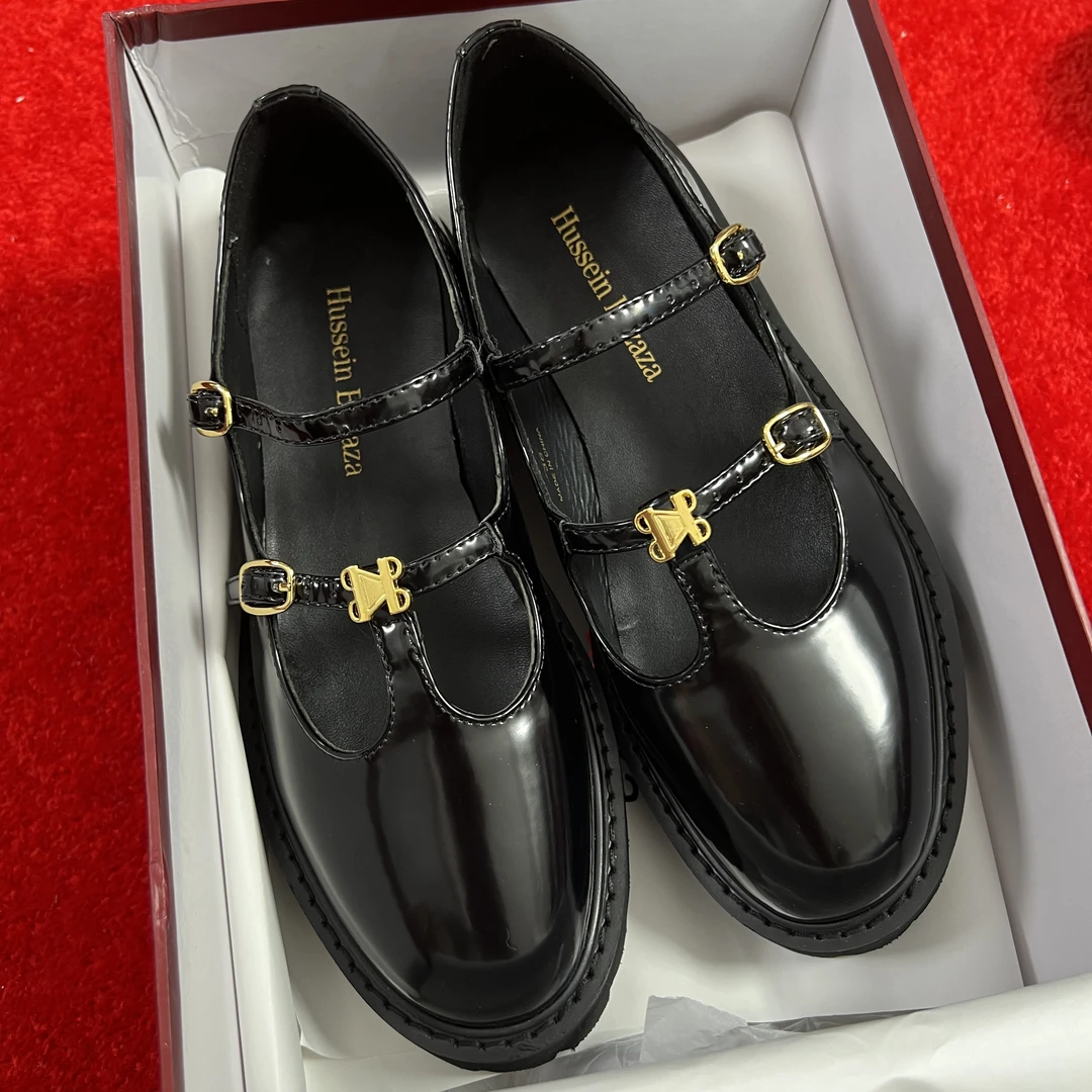 厚底新品玛丽珍时尚百搭牛皮复古粗跟低跟英伦风漆皮