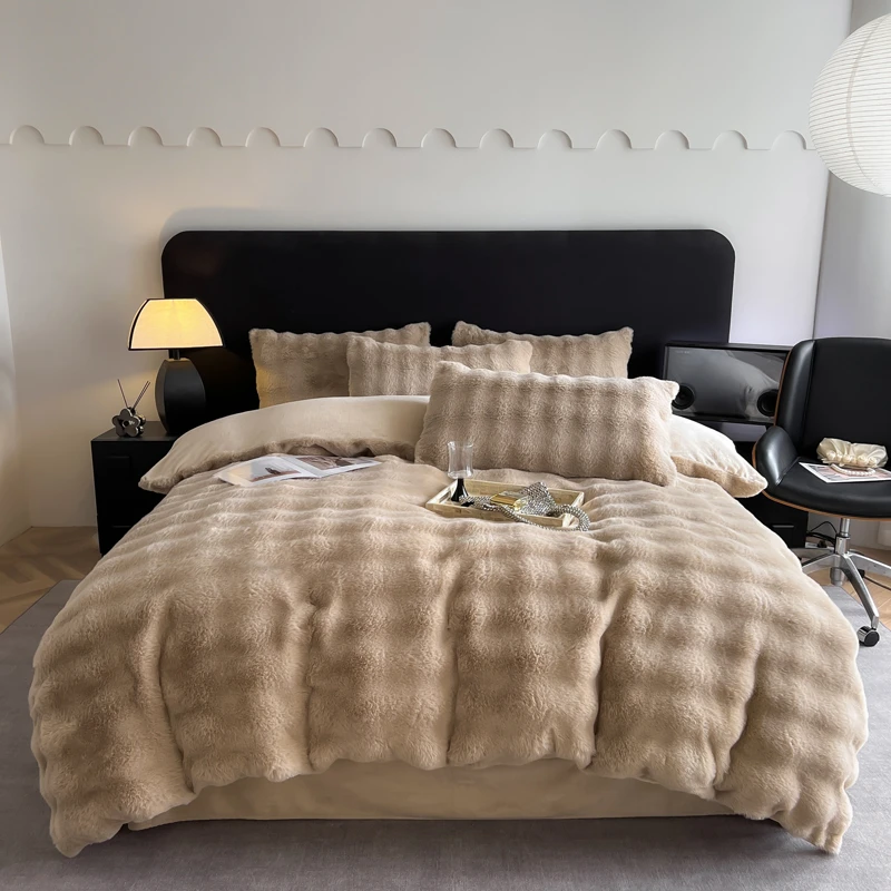 七色纺泡泡仿兔毛套件加绒毛绒加厚轻奢多功能纯色220*240双面绒