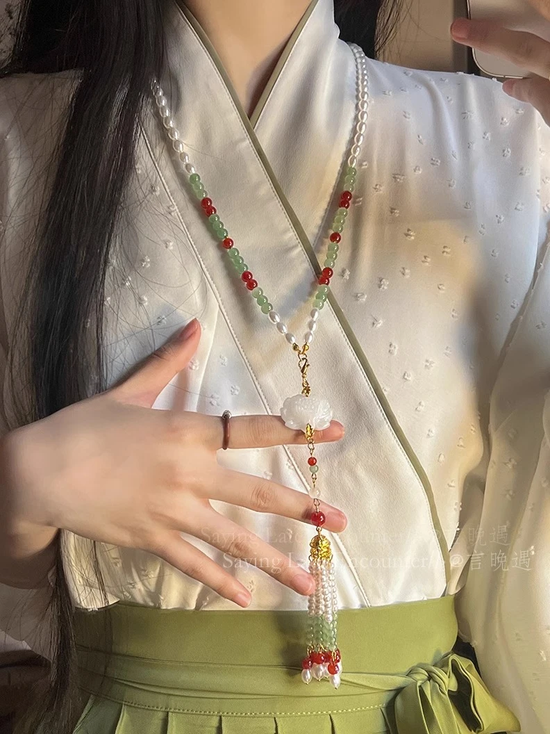 合金项链 长流苏背云软璎珞古风明制莲花项链国风汉服马面裙配饰