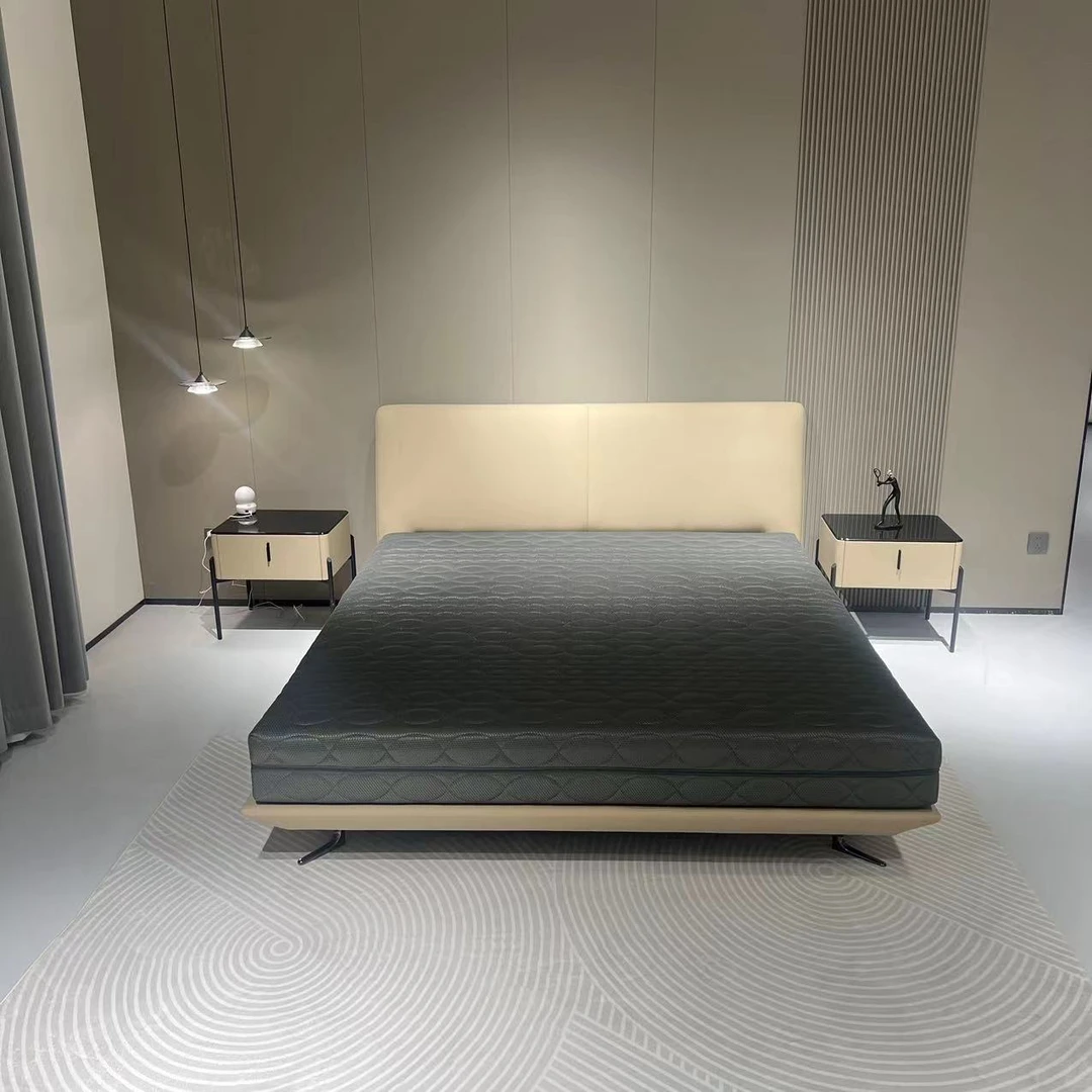 意式极简黑色真皮床 轻奢简约高脚床网红小户型主卧双人床