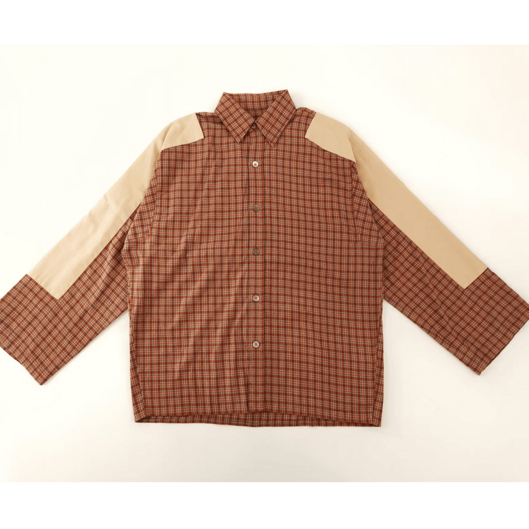 女装；84663红格宽松衬衫