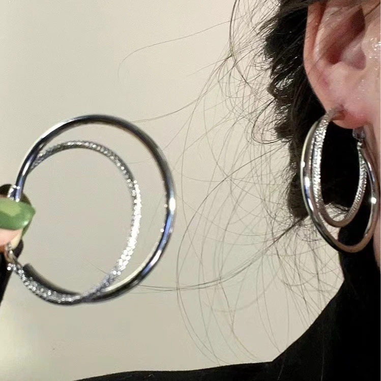 合金耳饰 ins风简约冷淡风双圈大耳环女2025年新款耳饰气质耳钉