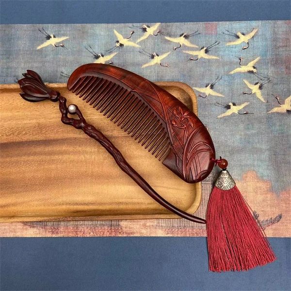 檀木幽兰梳簪套装礼盒装婚庆梳