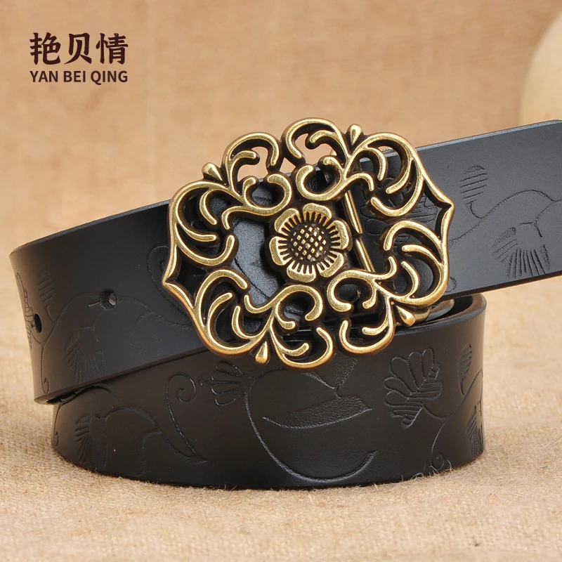 复古女士百搭真皮牛皮腰带装饰平滑扣时尚牛仔裤皮带女休闲高级感