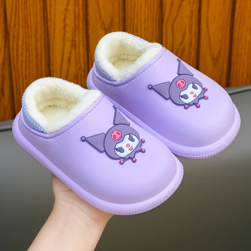 儿童棉拖鞋包跟女冬库洛米公主居家用室内外穿防水防滑小学生棉鞋