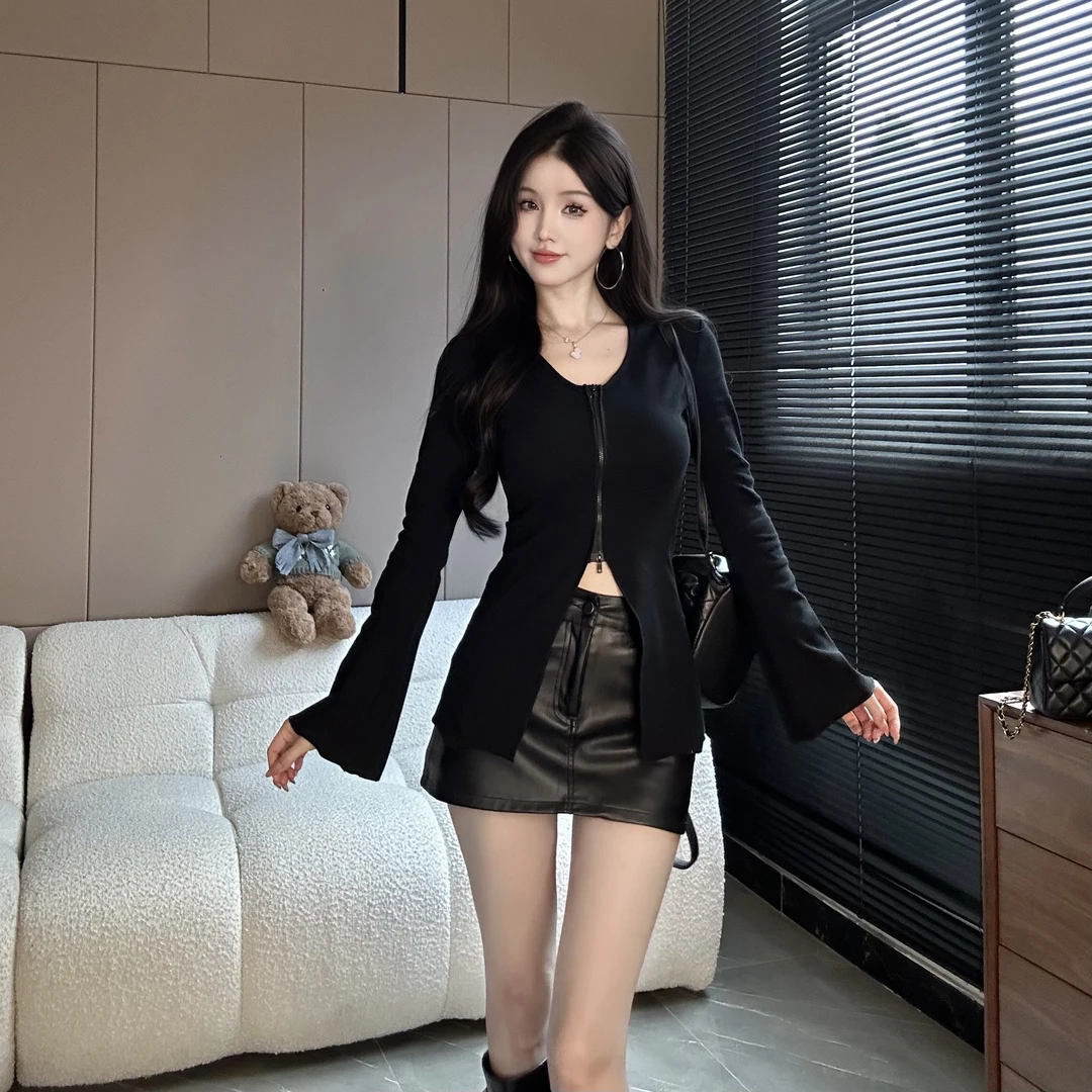 呜呜定制 秋季双拉链休闲时尚长袖上衣 6459