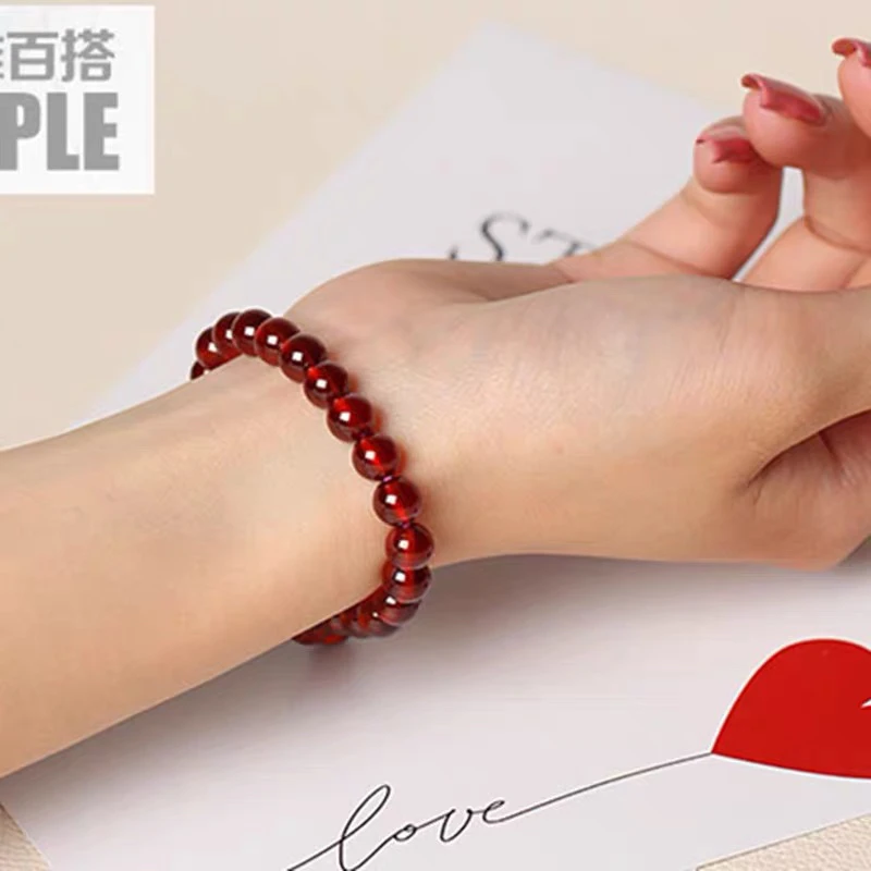 天然橙石榴石单圈手串红色芬达系列石榴石女人石气质多样性发一