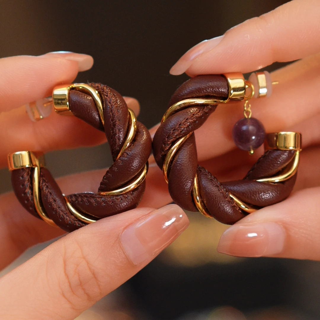 水晶美拉德麻花耳环HTJF0033