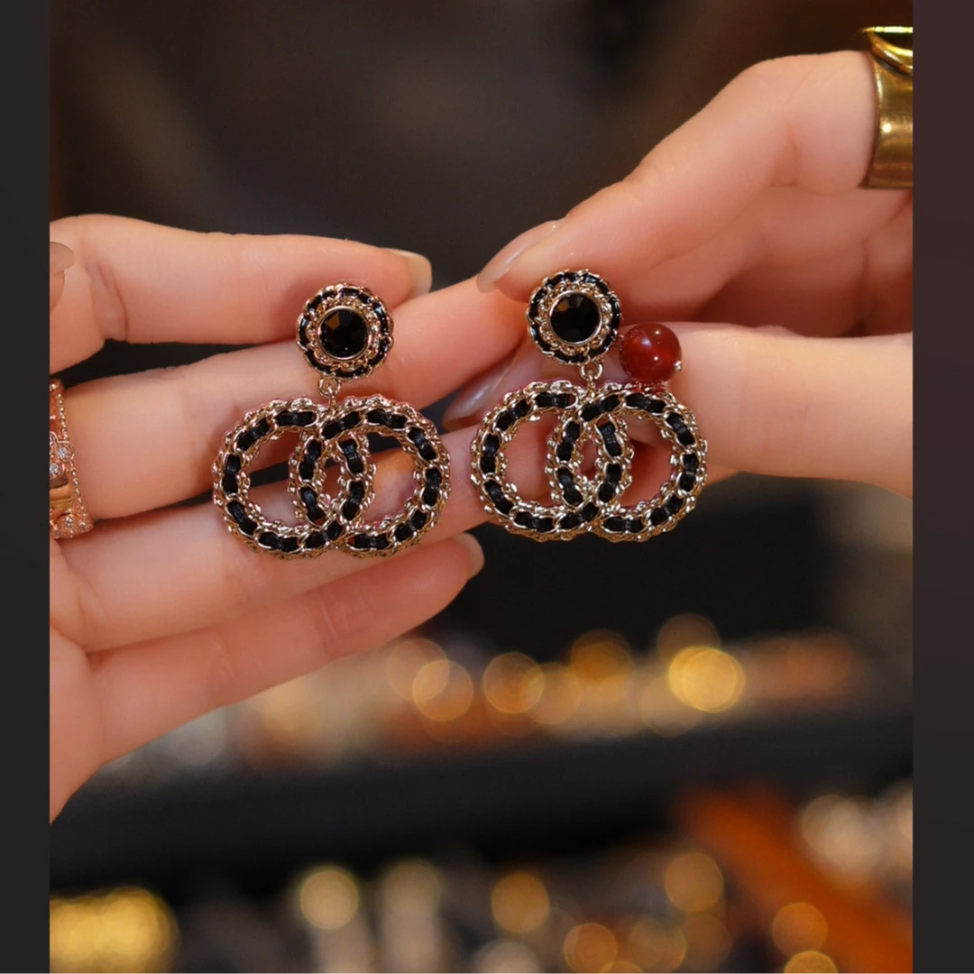 玛瑙字母编织双色耳环HTYY0099变