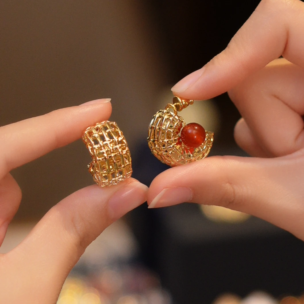 玛瑙格纹环状镂空耳环HTC0070