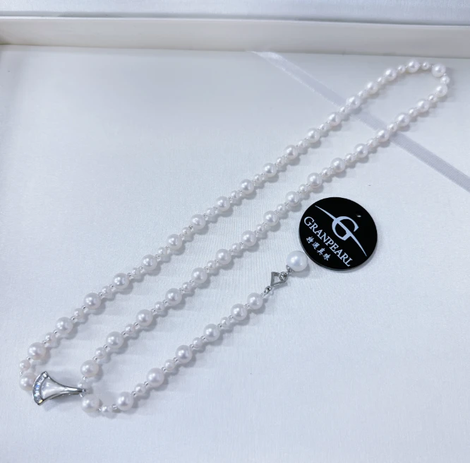 （无核珍珠）毛衣链60cm正圆冷白：淡水珍珠百搭中古白色长链时尚