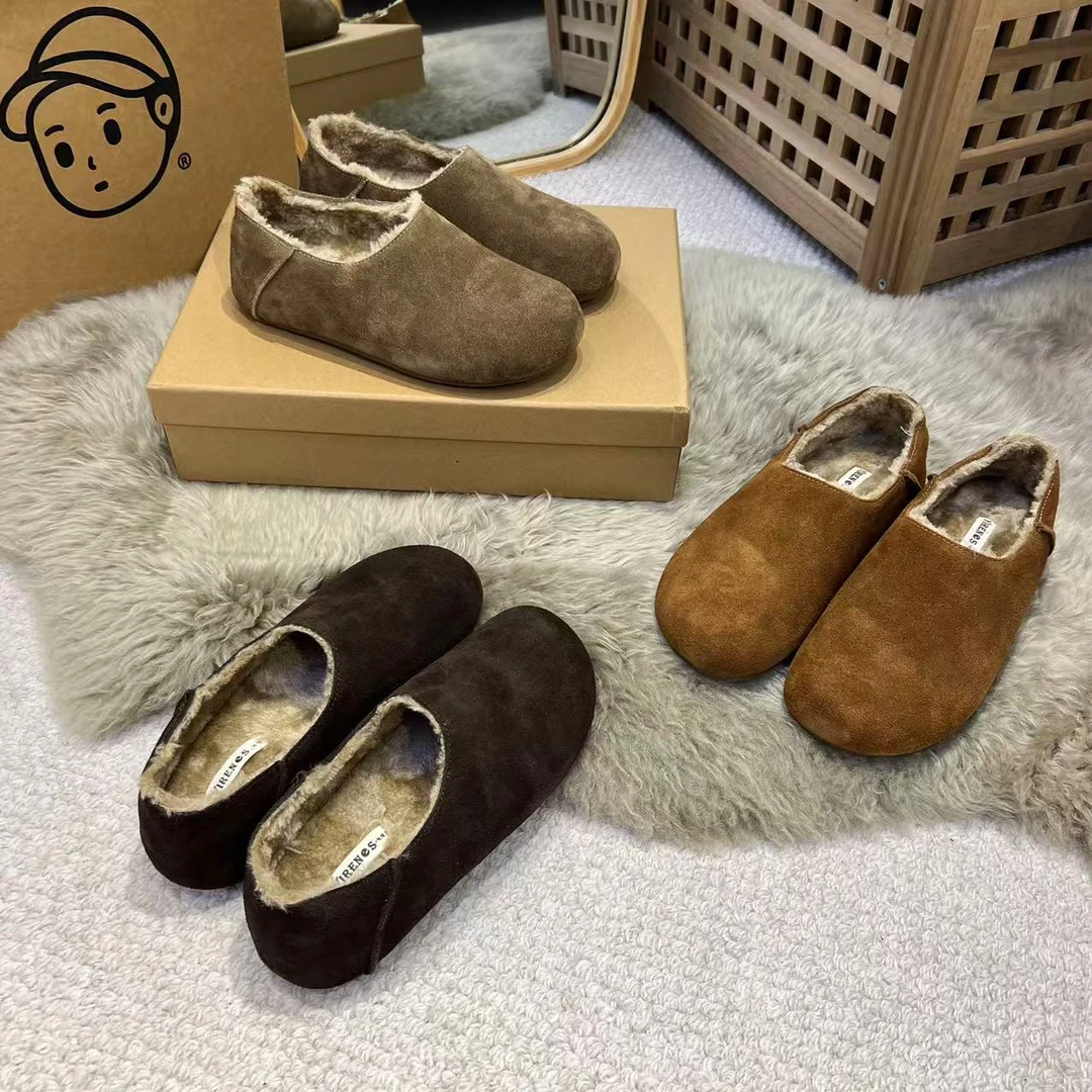 新款复古加绒加厚舒适一脚蹬软底平底韩版勃肯女鞋
