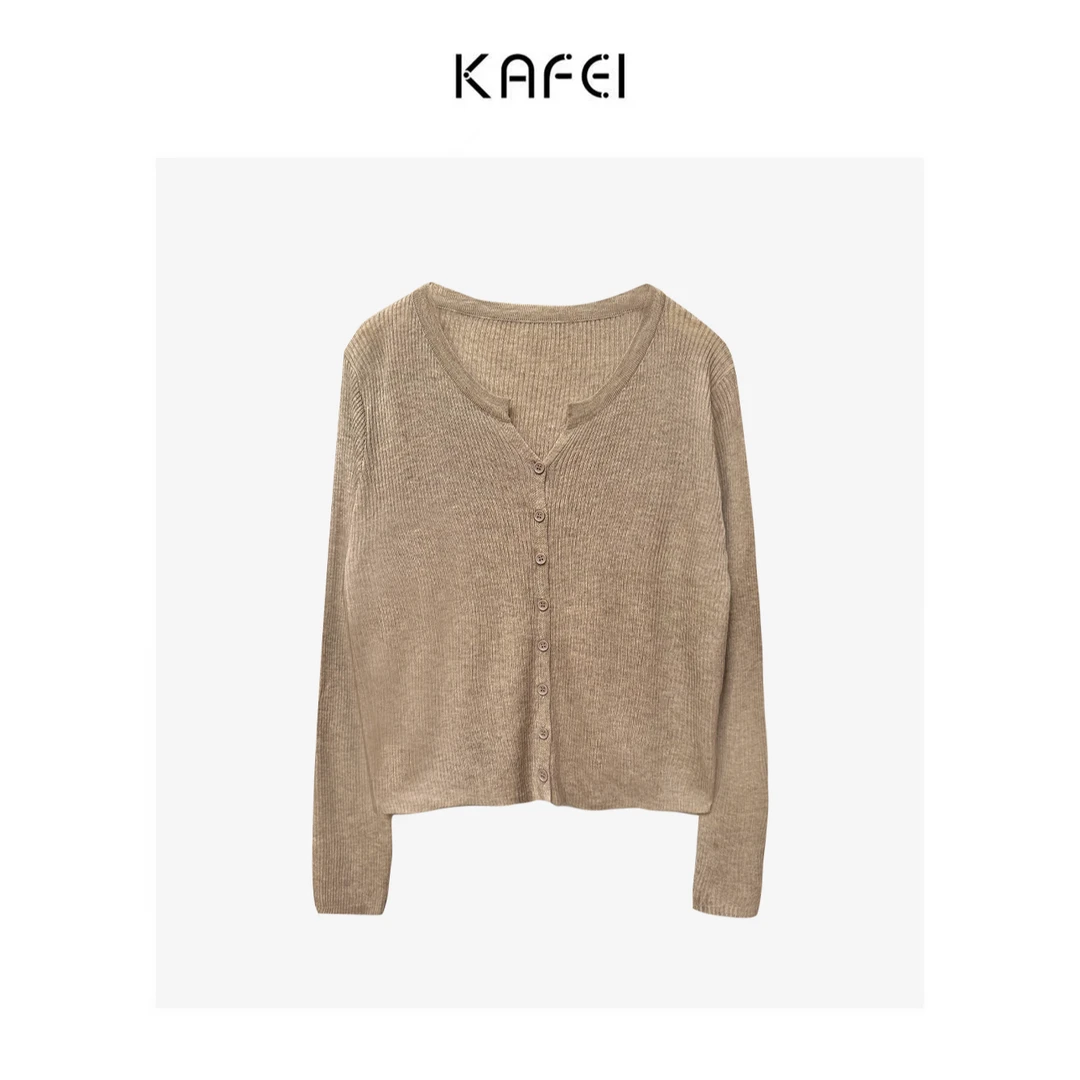 咖妃~ 【糯米糍】温柔韩系 圆领小V领设计绵软长袖针织开衫打底衫